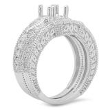 0.90 Carat (ctw) 18K White Gold Pear & Round Cut White Diamond Antique Vintage Look Semi Mount Bridal Ring Set (No Center Stone)