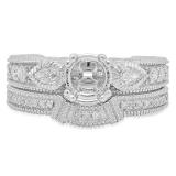 0.90 Carat (ctw) 18K White Gold Pear & Round Cut White Diamond Antique Vintage Look Semi Mount Bridal Ring Set (No Center Stone)