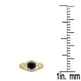 1.75 Carat (ctw) 10K Yellow Gold Round Blue Sapphire And White Diamond Ladies Bridal Engagement Ring Matching Band Set