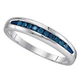 0.24 Carat (ctw) Sterling Silver Round Cut Blue Diamond Men's Fashion Right Hand Fashion Band 1/4 CT