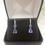 1.65 Carat (ctw) Sterling Silver Round & Pear Cut Tanzanite & Round Cut White Diamond Ladies Dangling Drop Earrings 1 1/2 CT