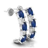 2.10 Carat (ctw) 10K White Gold Oval Cut Blue Sapphire & Round Cut White Diamond Ladies Fancy J Shaped Hoop Earrings 2 1/10 CT