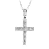 0.20 Carat (ctw) 10K White Gold Round Cut Diamond Men's Hip Hop Micro Pave Religious Cross Pendant 1/5 CT (Silver Chain Included)