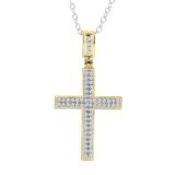 0.20 Carat (ctw) 10K Yellow Gold Round Cut Diamond Men's Hip Hop Micro Pave Religious Cross Pendant 1/5 CT (Silver Chain Included)
