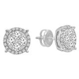0.95 Carat (ctw) 10K White Gold Round Cut White Diamond Ladies Cluster Flower Stud Earrings