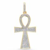 0.30 Carat (ctw) 10K Yellow Gold Round Diamond Micro Pave Ankh Cross Pendant 1/3 CT (chain not included)