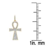 0.30 Carat (ctw) 10K Yellow Gold Round Diamond Micro Pave Ankh Cross Pendant 1/3 CT (chain not included)