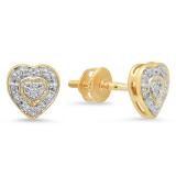 0.10 Carat (ctw) 10K Yellow Gold Round Cut Diamond Ladies Heart Shape Earrings 1/10 CT