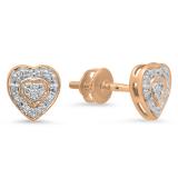 0.10 Carat (ctw) 14K Rose Gold Round Cut Diamond Ladies Heart Shape Earrings 1/10 CT
