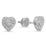 0.10 Carat (ctw) 14K White Gold Round Cut Diamond Ladies Heart Shape Earrings 1/10 CT