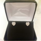 0.10 Carat (ctw) 14K White Gold Round Cut Diamond Ladies Heart Shape Earrings 1/10 CT