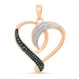 0.20 Carat (ctw) 10K Rose Gold Round Blue & White Diamond Ladies Fashion Heart Pendant 1/5 CT