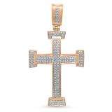 0.40 Carat (ctw) Dainty 14K Rose Gold Round White Diamond Ladies Micro Pave Religious Cross Pendant