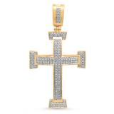 0.40 Carat (ctw) Dainty 18K Yellow Gold Round White Diamond Ladies Micro Pave Religious Cross Pendant