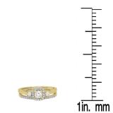 0.45 Carat (Ctw) 14K Yellow Gold Round White Diamond Ladies 3 Stone Halo Bridal Engagement Ring With Matching Band Set