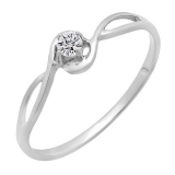0.10 Carat (ctw) Sterling Silver Round Diamond Ladies Swirl Twisted Solitaire Bridal Engagement Promise Ring 1/10 CT