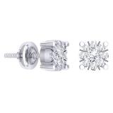 0.50 Carat (Ctw) 14K White Gold Round Cut White Diamond Round Shape Cluster Earrings 1/2 CT