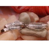 0.30 Carat (ctw) Sterling Silver Round White Diamond Men's & Women's Engagement Ring Trio Bridal Set 1/3 CT