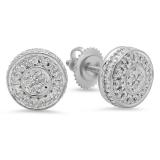 0.30 Carat (ctw) 18K White Gold Real Round Cut White Diamond Ladies Flower Cluster Stud Earrings 1/3 CT