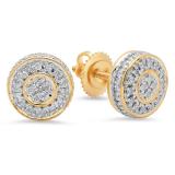 0.30 Carat (ctw) 18K Yellow Gold Real Round Cut White Diamond Ladies Flower Cluster Stud Earrings 1/3 CT