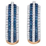 0.50 Carat (ctw) 10K Rose Gold Round Blue & White Diamond Ladies Pave Set Huggies Earrings 1/2 CT