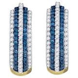 0.50 Carat (ctw) 10K Yellow Gold Round Blue & White Diamond Ladies Pave Set Huggies Earrings 1/2 CT