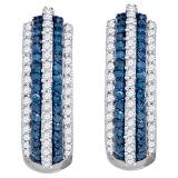 0.50 Carat (ctw) 14K White Gold Round Blue & White Diamond Ladies Pave Set Huggies Earrings 1/2 CT