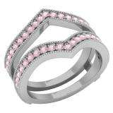 0.70 Carat (ctw) 10K White Gold Round Pink Sapphire Ladies Anniversary Wedding Band Guard Double Ring 3/4 CT