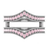 0.70 Carat (ctw) 10K White Gold Round Pink Sapphire Ladies Anniversary Wedding Band Guard Double Ring 3/4 CT