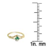 0.13 Carat (ctw) 10K Yellow Gold Round Green Emerald & White Diamond Ladies Bridal Promise Band Heart Shape Ring