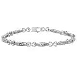 Round White Diamond Infinity Style Twin Heart Bracelet For Women (0.12 ctw Color I-J Clarity I2-I3) in 925 Sterling Silver