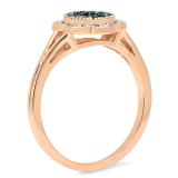 0.20 Carat (ctw) 10K Rose Gold Round Blue & White Diamond Ladies Cluster Style Bridal Engagement Ring 1/5 CT