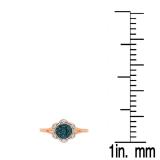 0.20 Carat (ctw) 10K Rose Gold Round Blue & White Diamond Ladies Cluster Style Bridal Engagement Ring 1/5 CT