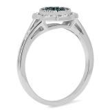 0.20 Carat (ctw) 14K White Gold Round Blue & White Diamond Ladies Cluster Style Bridal Engagement Ring 1/5 CT