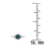 0.20 Carat (ctw) 14K White Gold Round Blue & White Diamond Ladies Cluster Style Bridal Engagement Ring 1/5 CT