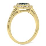 0.20 Carat (ctw) 14K Yellow Gold Round Blue & White Diamond Ladies Cluster Style Bridal Engagement Ring 1/5 CT