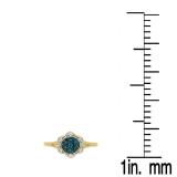 0.20 Carat (ctw) 14K Yellow Gold Round Blue & White Diamond Ladies Cluster Style Bridal Engagement Ring 1/5 CT