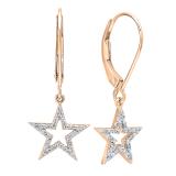 0.15 Carat (ctw) 10K Rose Gold Round Cut White Diamond Ladies Star Shape Fashion Dangling Earrings