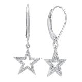 0.15 Carat (ctw) 10K White Gold Round Cut White Diamond Ladies Star Shape Fashion Dangling Earrings