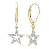 0.15 Carat (ctw) 10K Yellow Gold Round Cut White Diamond Ladies Star Shape Fashion Dangling Earrings