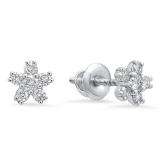 0.25 Carat (ctw) 10K White Gold Round Cut White Diamond Round Shape Cluster Earrings 1/4 CT