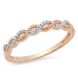 0.06 Carat (ctw) 14K Rose Gold Round Cut Diamond Ladies Bridal Anniversary Wedding Band Stackable Swirl Ring