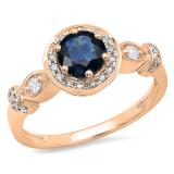 1.30 Carat (ctw) 14K Rose Gold Round Cut Blue Sapphire & White Diamond Ladies Bridal Halo Style Engagement Ring