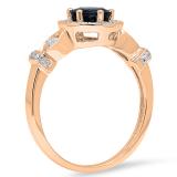 1.30 Carat (ctw) 14K Rose Gold Round Cut Blue Sapphire & White Diamond Ladies Bridal Halo Style Engagement Ring