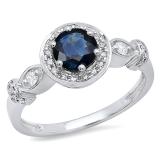 1.30 Carat (ctw) 14K White Gold Round Cut Blue Sapphire & White Diamond Ladies Bridal Halo Style Engagement Ring