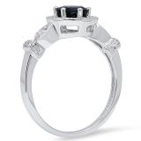 1.30 Carat (ctw) 14K White Gold Round Cut Blue Sapphire & White Diamond Ladies Bridal Halo Style Engagement Ring