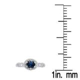 1.30 Carat (ctw) 14K White Gold Round Cut Blue Sapphire & White Diamond Ladies Bridal Halo Style Engagement Ring