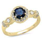 1.30 Carat (ctw) 14K Yellow Gold Round Cut Blue Sapphire & White Diamond Ladies Bridal Halo Style Engagement Ring