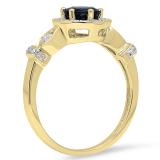 1.30 Carat (ctw) 14K Yellow Gold Round Cut Blue Sapphire & White Diamond Ladies Bridal Halo Style Engagement Ring