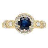 1.30 Carat (ctw) 14K Yellow Gold Round Cut Blue Sapphire & White Diamond Ladies Bridal Halo Style Engagement Ring